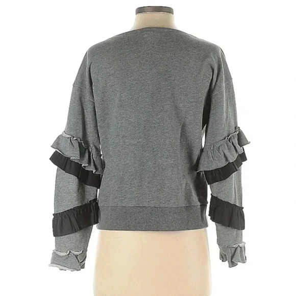 J. Crew | Chic Charcoal Grey Ruffle Sleeves Boho Vibes Crew Neck Sweater Size XS - Picture 2 of 4